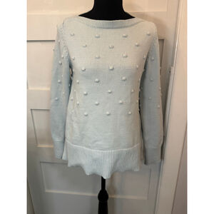 Ann Taylor Light Blue Textured Pom Pom Sweater Women Medium Knit Pullover